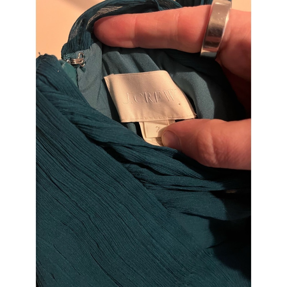 J Crew Teal Silk Fit and Flare Dress Size 2 - Picture 5 of 5